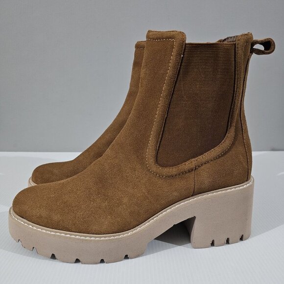 Dolce Vita Hawk H20 Ankle Bootie Womens 10 Brown Suede Chelsea Waterproof NEW - Picture 1 of 14